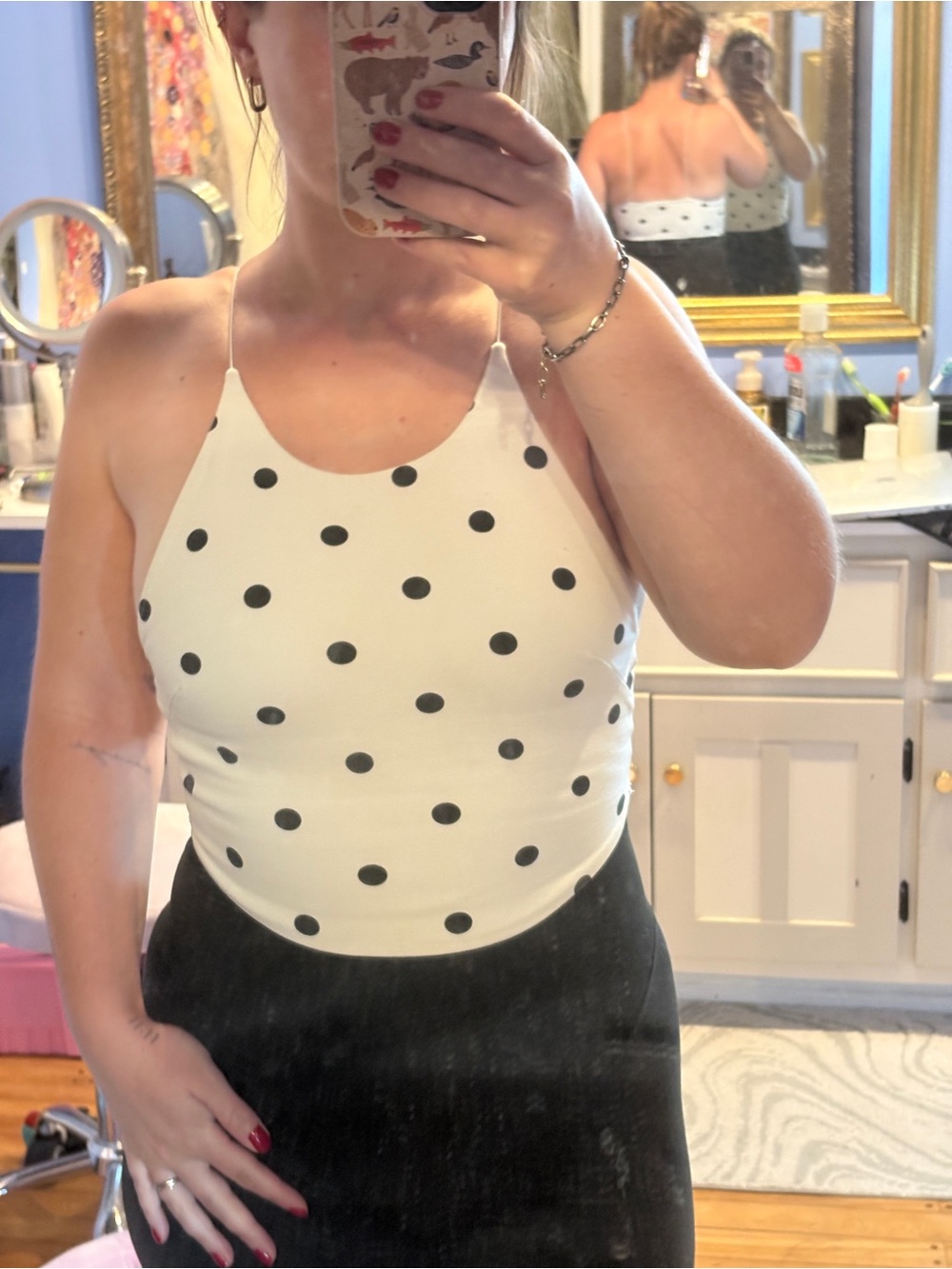 Zara White Polka Dot Halter Crop Top — Black Dots